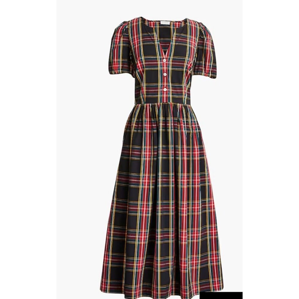 J. Crew Factory Plaid Midi Dress - Red, Yellow, Black